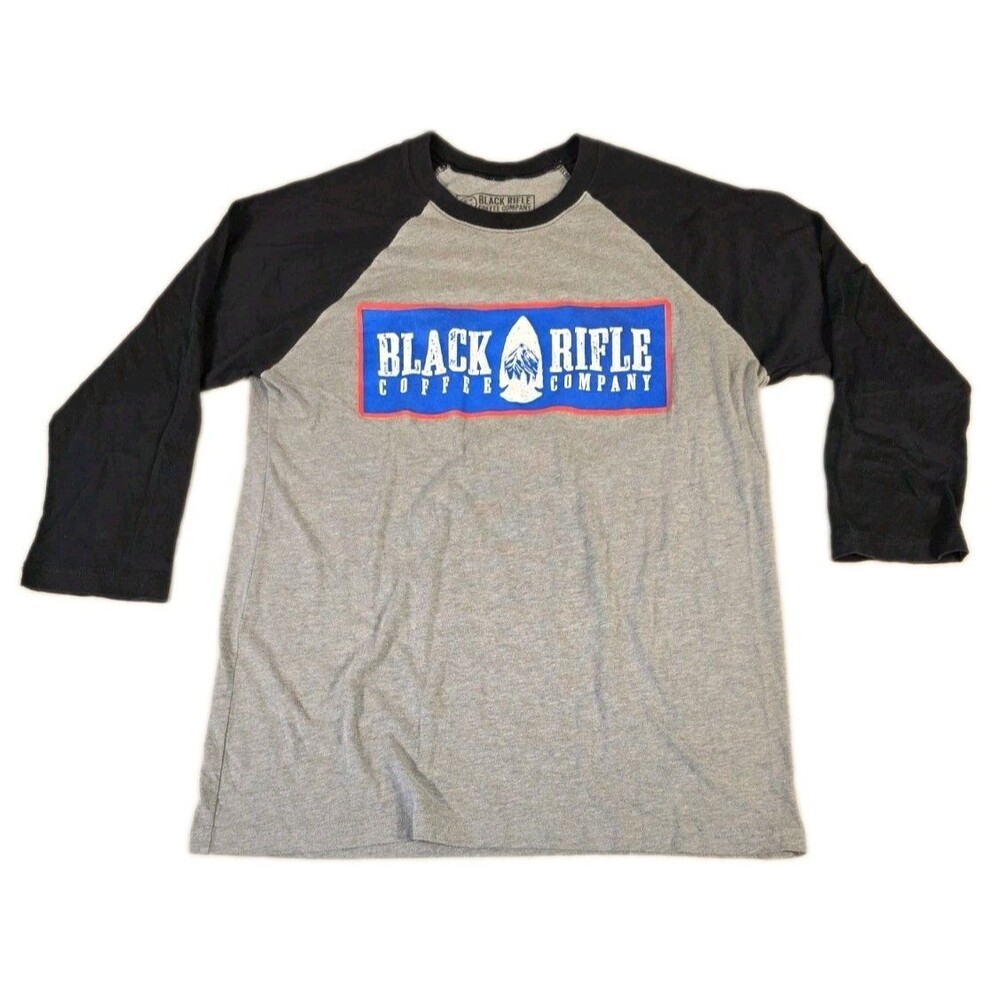 Black Rifle Coffee Company Shirt Mens Medium Gray Raglan Baseball 3/4 Sleeve